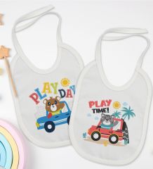 BK Kids Play Time ve Play Day Tasarımlı 2’li Beyaz Mama Önlüğü-1
