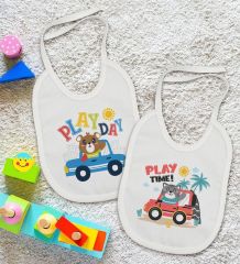 BK Kids Play Time ve Play Day Tasarımlı 2’li Beyaz Mama Önlüğü-1