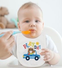 BK Kids Play Time ve Play Day Tasarımlı 2’li Beyaz Mama Önlüğü-1