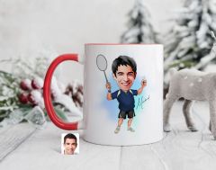 Bk Gift Kişiye Özel Badminton Karikatürlü Kırmızı Kupa Bardak-1, Sevgiliye Hediye, Arkadaşa Hediye