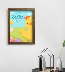 BK Gift Paskalya Bayramı Doğal Masif Ahşap Çerçeveli Tablo 45x65cm-5