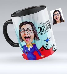 Kişiye Özel Hostes Karikatürlü Siyah Kupa Bardak - 2