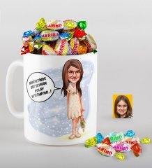 Kişiye Özel Kız Çocuk Kolay Yetişmiyor Karikatürlü Kupa ve Haribo Fruitbons Şeker Hediye Seti-1