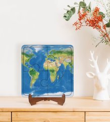 BK Gift Dünya Haritası Tasarımlı Ahşap Standlı Puzzle Çerçeve-1