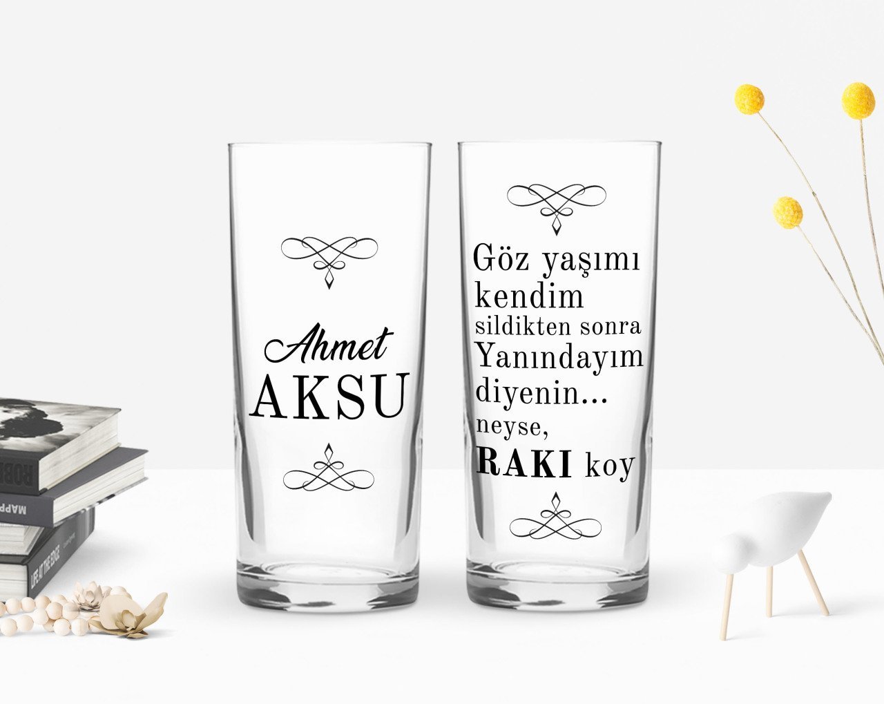 Kişiye Özel Renkli Baskılı Rakı Koy Tasarımlı İkili Rakı Bardağı Seti-1