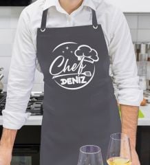 BK Gift Kişiye Özel İsimli Chef Tasarımlı Profesyonel Antrasit Mutfak Önlüğü, Aşçı Önlüğü, Şef Önlüğü, Arkadaşa Hediye-8