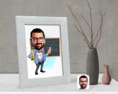Kişiye Özel Erkek Kimya Öğretmeni Karikatürlü Dekoratif Çerçeve-1