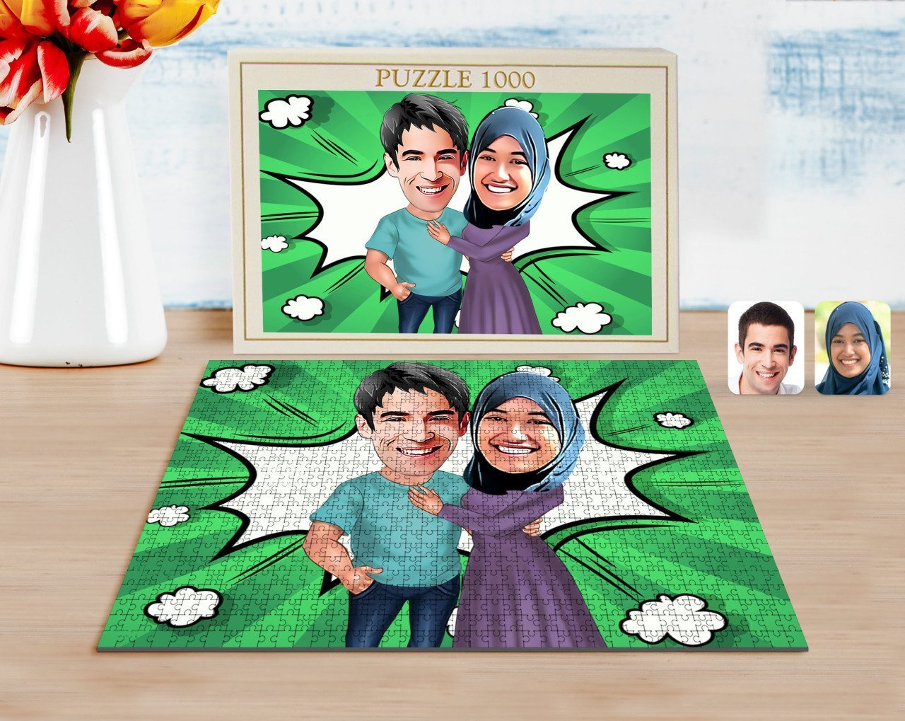 Kişiye Özel Sevgililer Karikatürlü 1000 Parça Profesyonel Puzzle-61