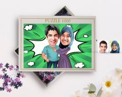 Kişiye Özel Sevgililer Karikatürlü 1000 Parça Profesyonel Puzzle-61