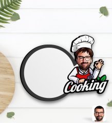 Kişiye Özel Erkek Chef Karikatürlü Ahşap Bardak Altlığı-14