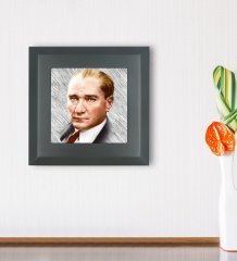 BK Gift Atatürk Tasarımlı Ahşap Çerçeveli Taş Duvar Dekoru-34