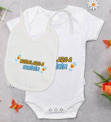 BK Kids Buralarda Yeniyim Tasarımlı Bebek Body Zıbın ve Mama Önlüğü Hediye Seti - Model 1