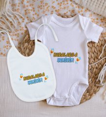 BK Kids Buralarda Yeniyim Tasarımlı Bebek Body Zıbın ve Mama Önlüğü Hediye Seti - Model 1