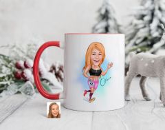 Bk Gift Kişiye Özel Kadın Koşucu Karikatürlü Kırmızı Kupa Bardak-2, Sevgiliye Hediye, Arkadaşa Hediye