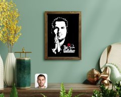 Kişiye Özel Godfather Baba Tasarımlı Doğal Masif Ahşap Çerçeveli Tablo 45x65cm-1