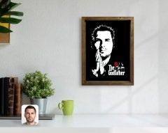Kişiye Özel Godfather Baba Tasarımlı Doğal Masif Ahşap Çerçeveli Tablo 45x65cm-1