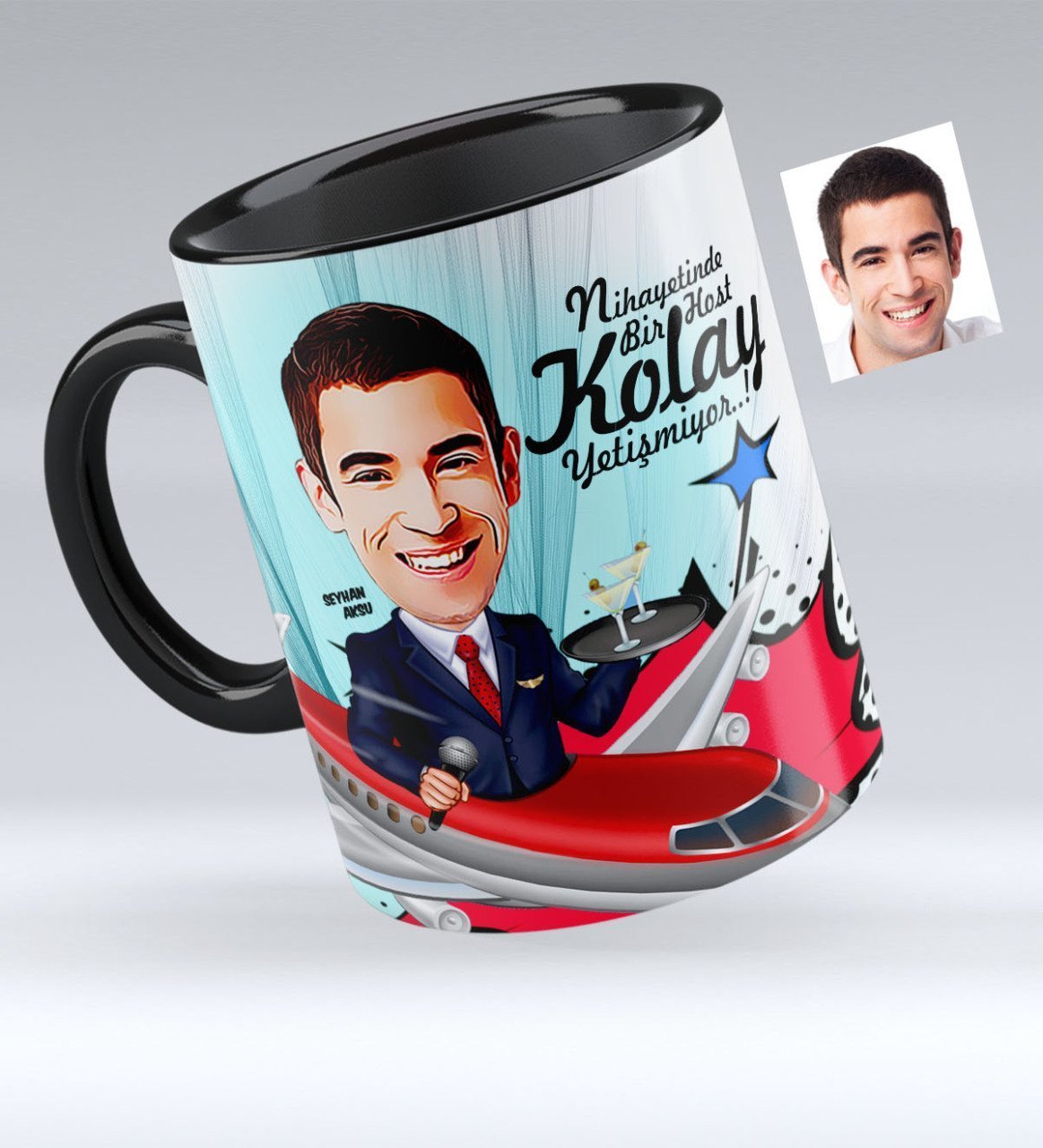 Kişiye Özel Host Karikatürlü Siyah Kupa Bardak - 1