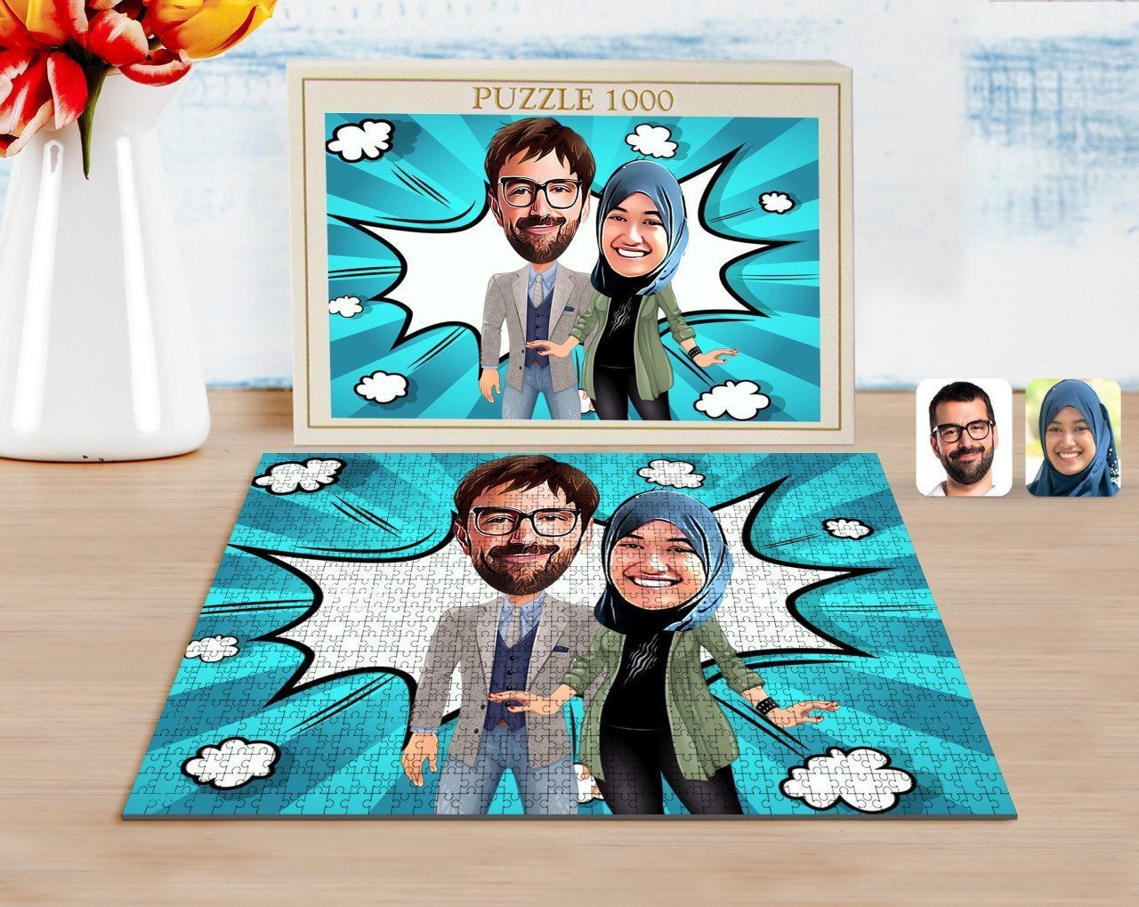 Kişiye Özel Sevgililer Karikatürlü 1000 Parça Profesyonel Puzzle-60