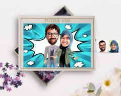 Kişiye Özel Sevgililer Karikatürlü 1000 Parça Profesyonel Puzzle-60
