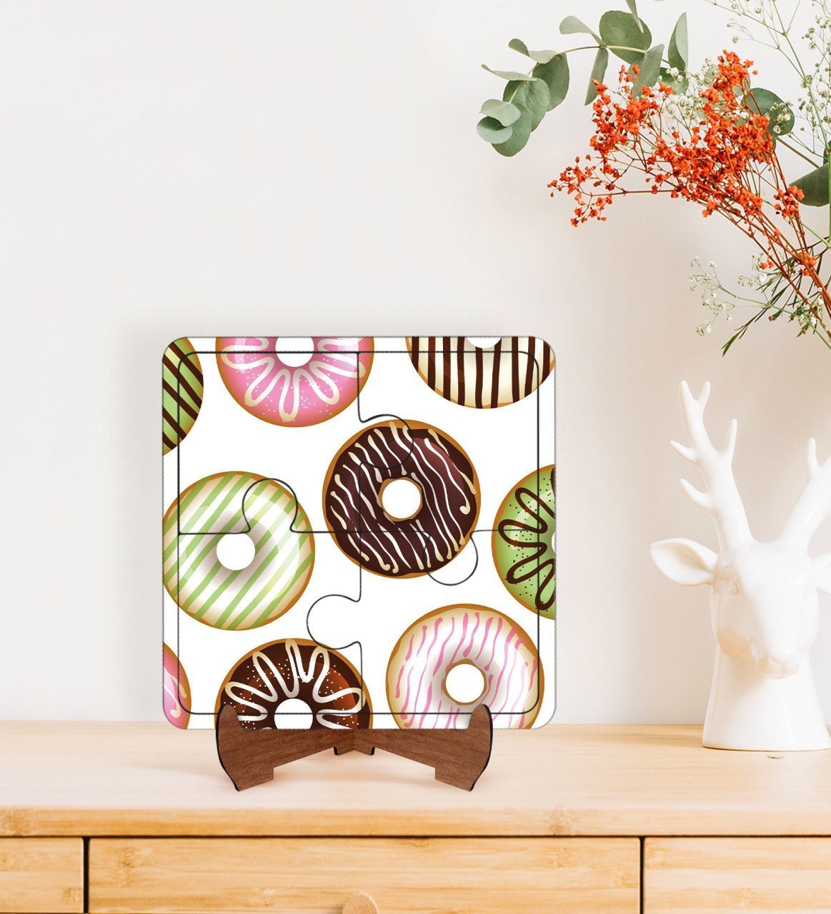 BK Gift Donut Tasarımlı Ahşap Standlı Puzzle Çerçeve-2