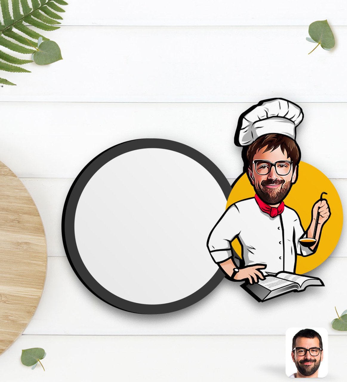Kişiye Özel Erkek Chef Karikatürlü Ahşap Bardak Altlığı-12