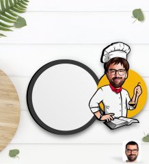 Kişiye Özel Erkek Chef Karikatürlü Ahşap Bardak Altlığı-12