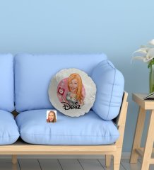 Kişiye Özel İsimli Kadın Youtuber Karikatürlü Yuvarlak Dekoratif Kırlent Yastık-2