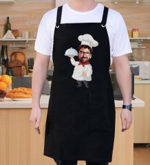 BK Gift Kişiye Özel Karikatürlü Chef Tasarımlı Profesyonel Siyah Mutfak Önlüğü, Aşçı Önlüğü, Şef Önlüğü, Arkadaşa Hediye-1