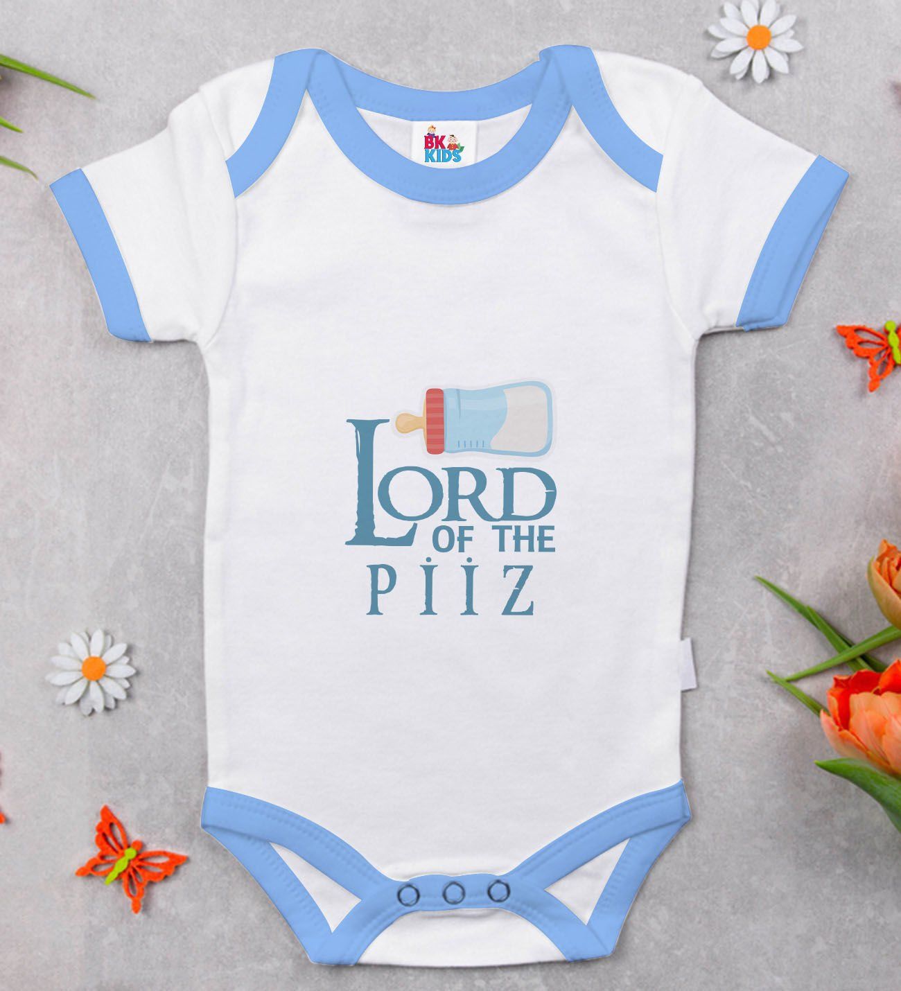 BK Kids Lord Of The Piiz Tasarımlı Mavi Bebek Body Zıbın-1 6 - 9 Ay