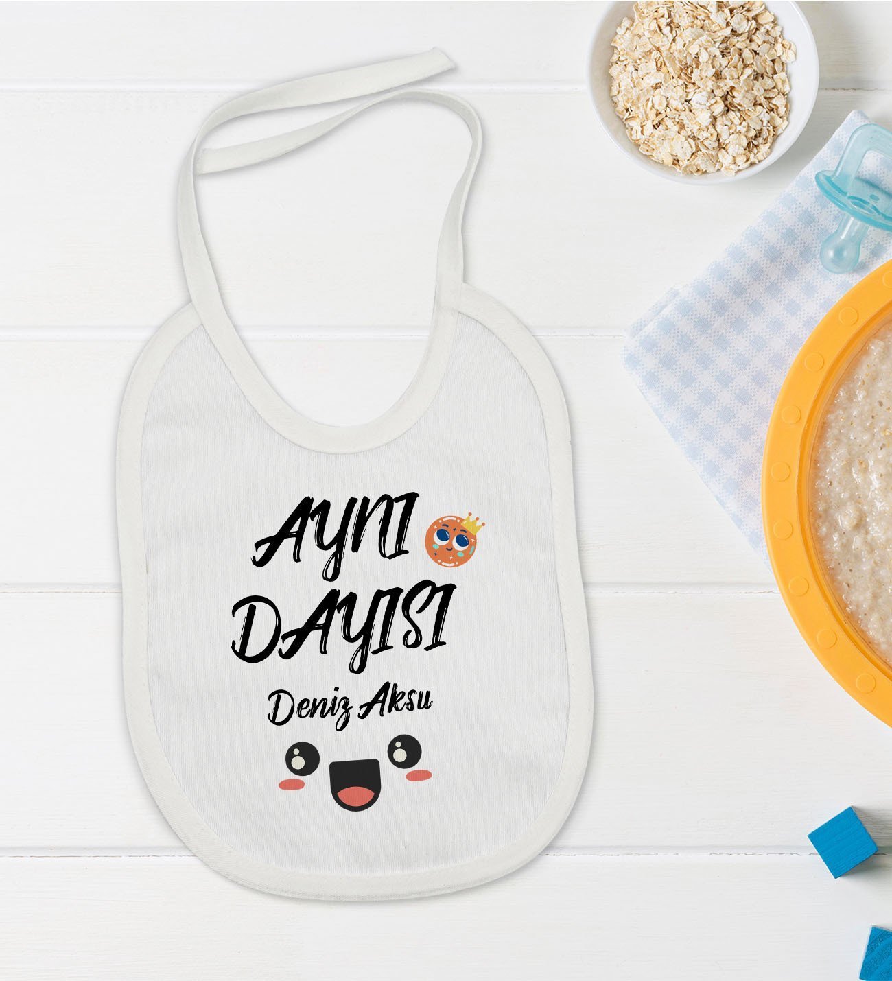 BK Kids Kişiye Özel Aynı Dayısı Tasarımlı Bebek Mama Önlüğü - Model 1