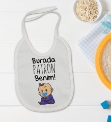 BK Kids Burada Patron Benim Tasarımlı Bebek Body Zıbın ve Mama Önlüğü Hediye Seti - Model 1