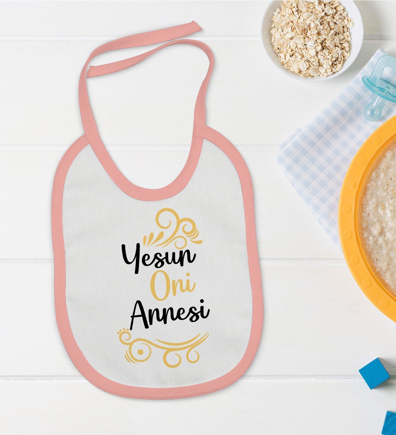 BK Kids Yesun Oni Annesi Tasarımlı Pembe Bebek Mama Önlüğü