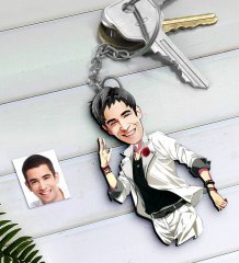 Kişiye Özel Bay Karikatürlü Ahşap Anahtarlık-34