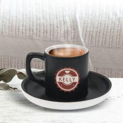 BK Gift Kişiye Özel Coffe Tasarımlı Siyah Renk Türk Kahvesi Fincanı-5, Arkadaşa Hediye, Sevgiliye Hediye, Yıl Dönümü Hediyesi