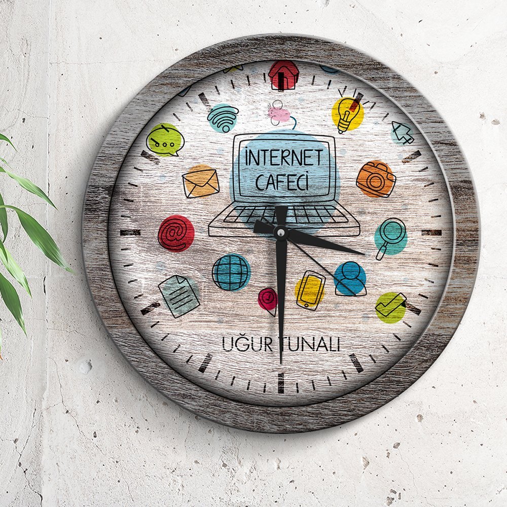 Kişiye Özel Mesleki İnternet Cafeci Ahşap Duvar Saati - 4
