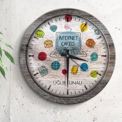 Kişiye Özel Mesleki İnternet Cafeci Ahşap Duvar Saati - 4