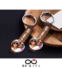 BK Gift Kişiye Özel Sevgili Temalı Fotoğraflı 2’li Ahşap Anahtarlık, Sevgililer Günü Hediyesi, Doğum Günü Hediyesi, Yıl Dönümü Hediyesi