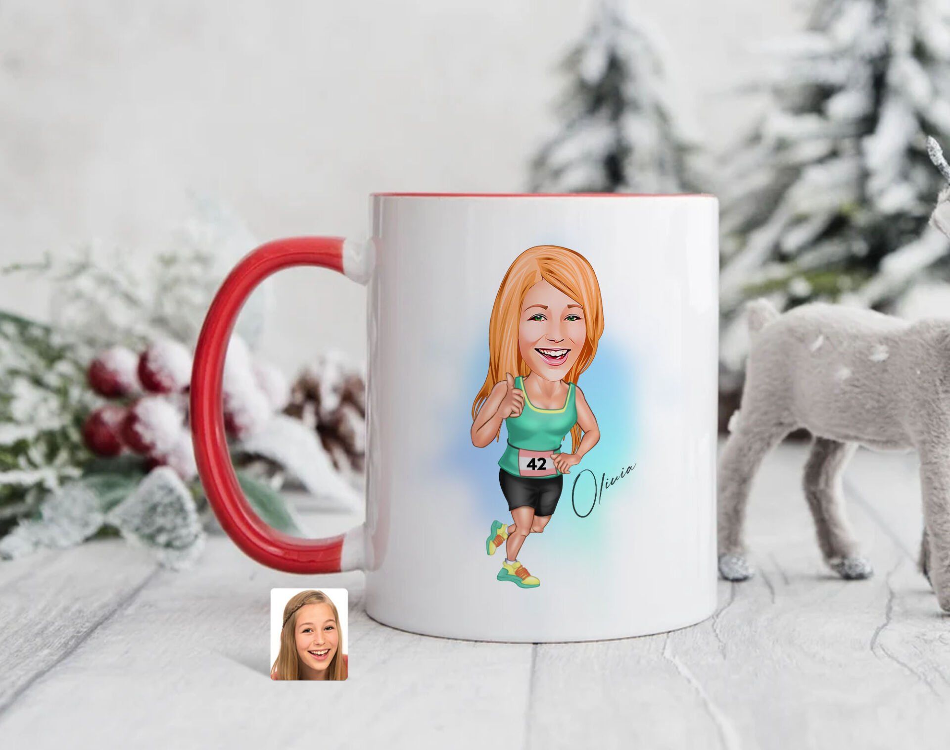 Bk Gift Kişiye Özel Kadın Koşucu Karikatürlü Kırmızı Kupa Bardak-1, Sevgiliye Hediye, Arkadaşa Hediye