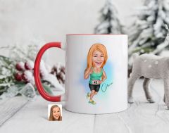 Bk Gift Kişiye Özel Kadın Koşucu Karikatürlü Kırmızı Kupa Bardak-1, Sevgiliye Hediye, Arkadaşa Hediye