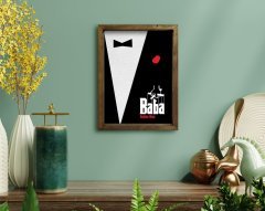 BK Home İsme Özel Godfather Baba Tasarımlı Doğal Masif Ahşap Çerçeveli Tablo-13
