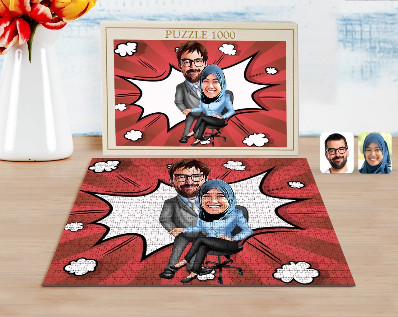 Kişiye Özel Sevgililer Karikatürlü 1000 Parça Profesyonel Puzzle-59