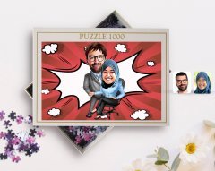Kişiye Özel Sevgililer Karikatürlü 1000 Parça Profesyonel Puzzle-59