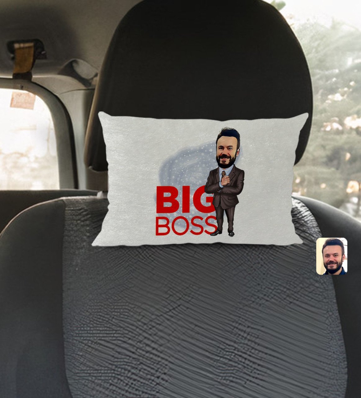 Kişiye Özel Erkek Big Boss Karikatürlü Dikdörtgen Araç Koltuk Yastığı-2