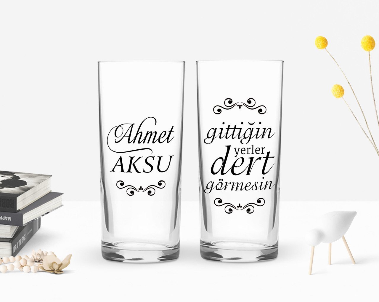 Kişiye Özel Renkli Baskılı Gittiğin Yerler Dert Görmesin Tasarımlı İkili Rakı Bardağı Seti-1