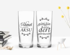 Kişiye Özel Renkli Baskılı Gittiğin Yerler Dert Görmesin Tasarımlı İkili Rakı Bardağı Seti-1
