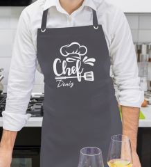 BK Gift Kişiye Özel İsimli Chef Tasarımlı Profesyonel Antrasit Mutfak Önlüğü, Aşçı Önlüğü, Şef Önlüğü, Arkadaşa Hediye-5