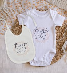 BK Kids Born To 2022 Tasarımlı Bebek Body Zıbın ve Mama Önlüğü Hediye Seti - Model 1