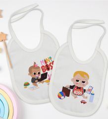 BK Kids Mini ve Little Boss Tasarımlı 2’li Beyaz Mama Önlüğü-1