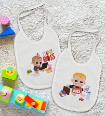 BK Kids Mini ve Little Boss Tasarımlı 2’li Beyaz Mama Önlüğü-1