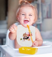 BK Kids Mini ve Little Boss Tasarımlı 2’li Beyaz Mama Önlüğü-1